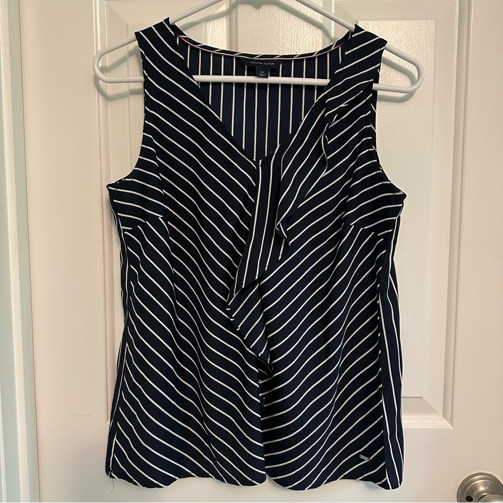 Tommy Hilfiger Black and White Sleeveless Blouse, Size S